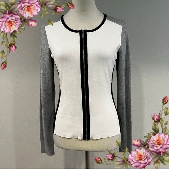 White House Black Market zip up color block sweater size XS - Picture 1 of 11